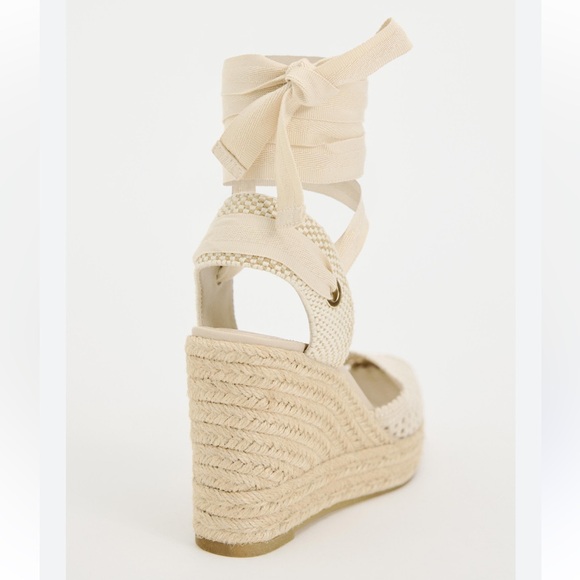 Zara Espadrilles Ankle Tied Crochet Wedges Off White Cream Beige size 6.5 37 NWT - Picture 5 of 11